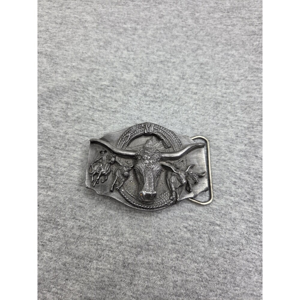 1988 Siskiyou Heavy Pewter Longhorn Steer Rodeo Belt Buckle USA